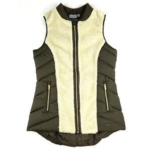 Athleta Responsible Down Tundra Vest Sherpa Full Zip Vest Brown Cream Womens XS